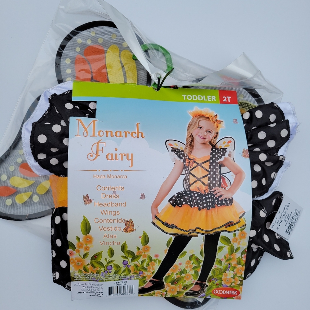 Monarch Fairy Fancy Dress with wings and Head bands Toddler Sz 2T. 3 piece set.